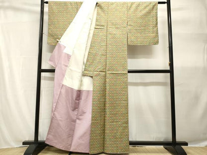 平和屋着物■本場染大島紬　蝶　幾何学文様　正絹　逸品　CABH9099ev