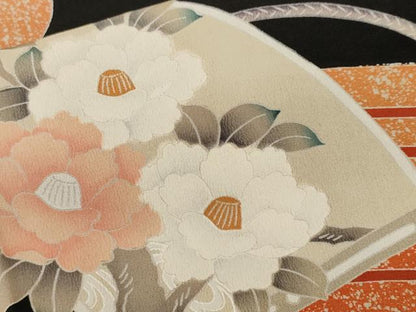 平和屋着物■豪華黒留袖　刺繍　扇面枝花文　椿　梅　正絹　逸品　CABH9103ev