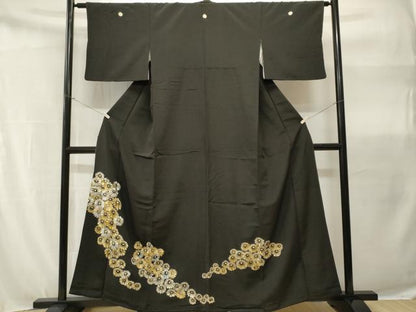 平和屋着物■豪華黒留袖　刺繍　菊文　金銀彩　正絹　逸品　CABH9107ev