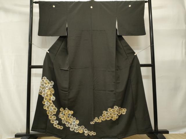 平和屋着物■豪華黒留袖　刺繍　菊文　金銀彩　正絹　逸品　CABH9107ev