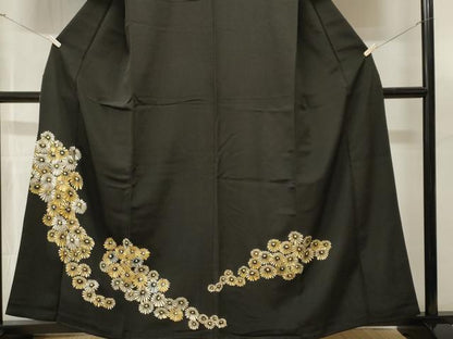 平和屋着物■豪華黒留袖　刺繍　菊文　金銀彩　正絹　逸品　CABH9107ev