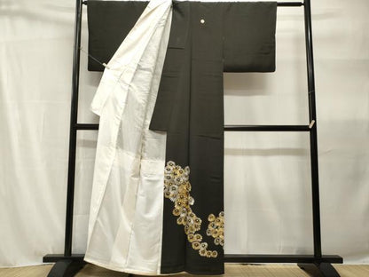 平和屋着物■豪華黒留袖　刺繍　菊文　金銀彩　正絹　逸品　CABH9107ev
