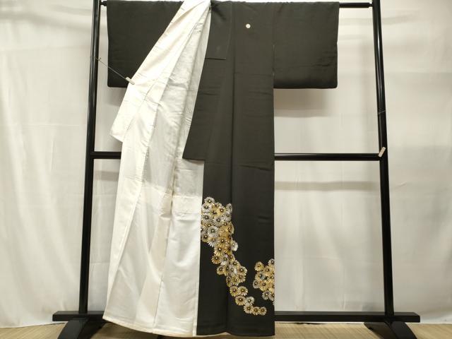 平和屋着物■豪華黒留袖　刺繍　菊文　金銀彩　正絹　逸品　CABH9107ev
