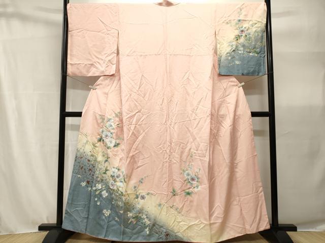 平和屋着物■訪問着　螺鈿　枝花蝶文　暈し染め　金彩　正絹　逸品　CABH9108ev