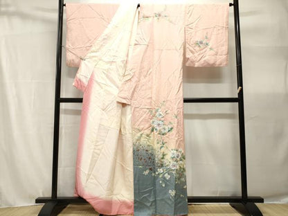 平和屋着物■訪問着　螺鈿　枝花蝶文　暈し染め　金彩　正絹　逸品　CABH9108ev