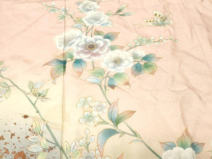 平和屋着物■訪問着　螺鈿　枝花蝶文　暈し染め　金彩　正絹　逸品　CABH9108ev