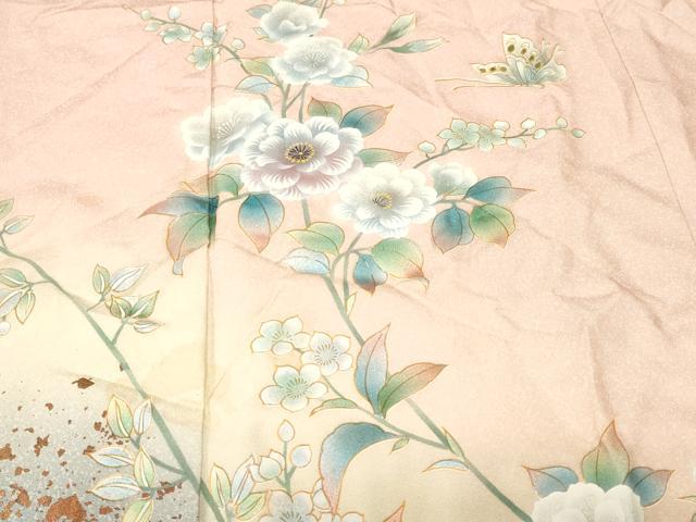 平和屋着物■訪問着　螺鈿　枝花蝶文　暈し染め　金彩　正絹　逸品　CABH9108ev