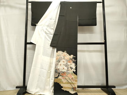 平和屋着物■豪華黒留袖　作家物　刺繍　花車文　暈し染め　金彩　正絹　逸品　CABH9109ev