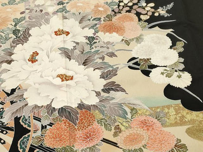 平和屋着物■豪華黒留袖　作家物　刺繍　花車文　暈し染め　金彩　正絹　逸品　CABH9109ev