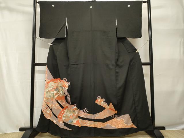 平和屋着物■豪華黒留袖　駒刺繍　檜扇鳳凰吉祥花文　金彩　正絹　逸品　CABH9110ev