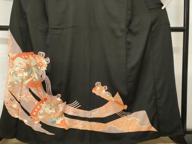 平和屋着物■豪華黒留袖　駒刺繍　檜扇鳳凰吉祥花文　金彩　正絹　逸品　CABH9110ev