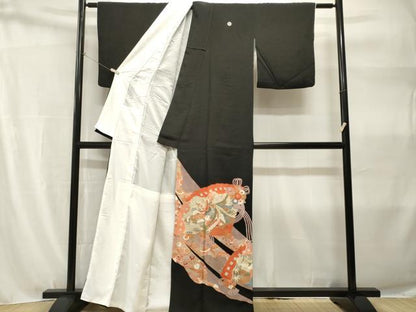平和屋着物■豪華黒留袖　駒刺繍　檜扇鳳凰吉祥花文　金彩　正絹　逸品　CABH9110ev