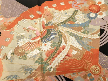 平和屋着物■豪華黒留袖　駒刺繍　檜扇鳳凰吉祥花文　金彩　正絹　逸品　CABH9110ev