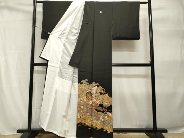 平和屋着物■豪華黒留袖　御所車花文　金彩　正絹　逸品　CABH9113ev