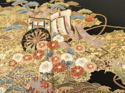 平和屋着物■豪華黒留袖　御所車花文　金彩　正絹　逸品　CABH9113ev