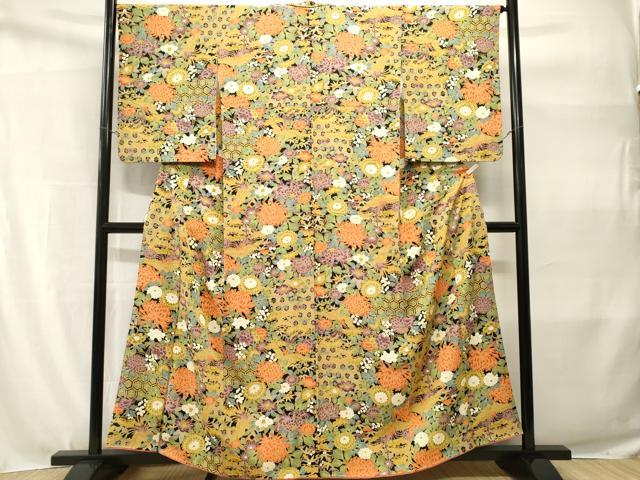 平和屋着物■上質な小紋　乱菊鳳凰七宝花文　黒地　正絹　逸品　CABH9114ev
