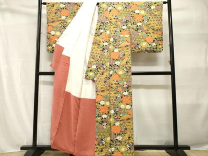 平和屋着物■上質な小紋　乱菊鳳凰七宝花文　黒地　正絹　逸品　CABH9114ev