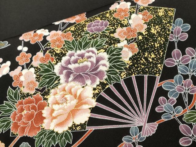 平和屋着物■豪華黒留袖　駒刺繍　群鶴扇面雪輪草花文　金彩　正絹　逸品　CABH9116ev