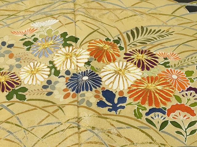 平和屋着物■豪華黒留袖　駒刺繍　芝草花文　金銀彩　正絹　逸品　CABH9117ev