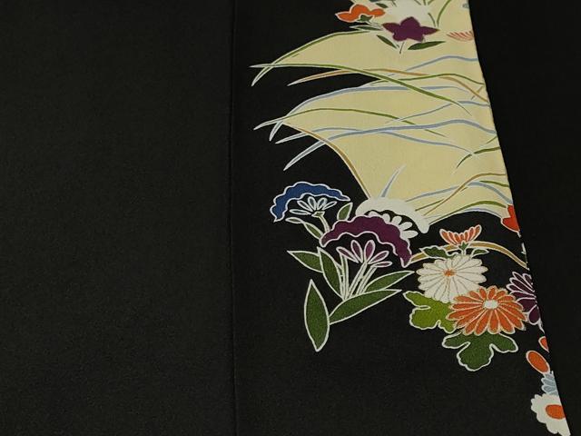 平和屋着物■豪華黒留袖　駒刺繍　芝草花文　金銀彩　正絹　逸品　CABH9117ev