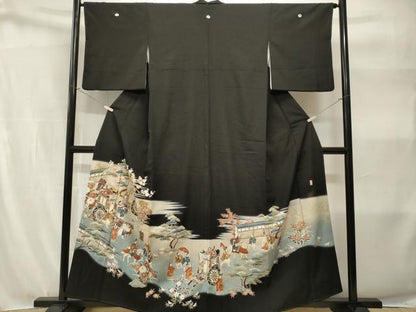 平和屋着物■豪華黒留袖　作家物　寿光織　御所車人物風景文　暈し染め　金糸　正絹　逸品　CABH9118ev