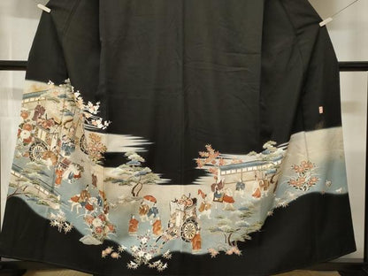 平和屋着物■豪華黒留袖　作家物　寿光織　御所車人物風景文　暈し染め　金糸　正絹　逸品　CABH9118ev