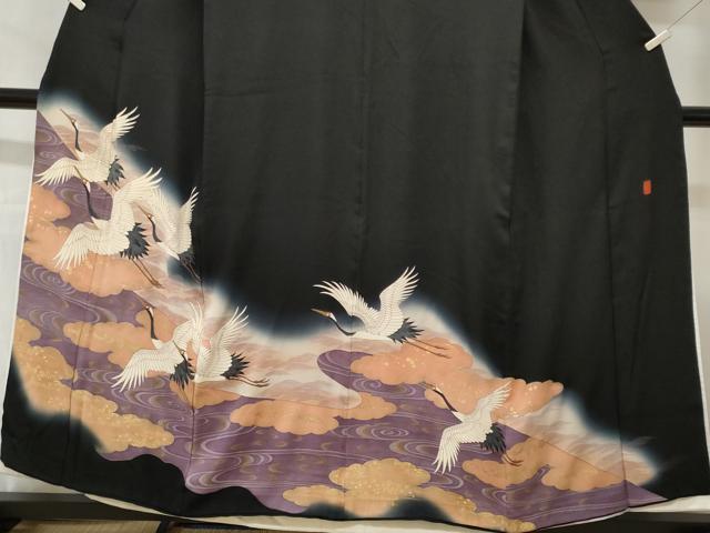 平和屋着物■豪華黒留袖　作家文　飛鶴流水文　暈し染め　金彩　正絹　逸品　CABH9121ev