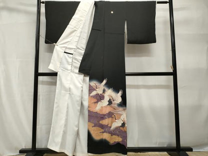 平和屋着物■豪華黒留袖　作家文　飛鶴流水文　暈し染め　金彩　正絹　逸品　CABH9121ev