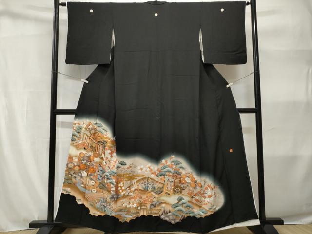 平和屋着物■豪華黒留袖　作家物　駒刺繍　御所解文　松竹梅　暈し染め　金彩　正絹　逸品　CABH9122ev
