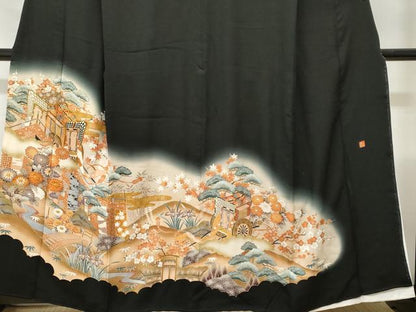 平和屋着物■豪華黒留袖　作家物　駒刺繍　御所解文　松竹梅　暈し染め　金彩　正絹　逸品　CABH9122ev