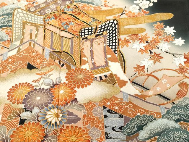 平和屋着物■豪華黒留袖　作家物　駒刺繍　御所解文　松竹梅　暈し染め　金彩　正絹　逸品　CABH9122ev