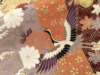 平和屋着物■豪華黒留袖　駒刺繍　雪輪飛鶴花唐草文　金彩　正絹　逸品　CABH9128ev