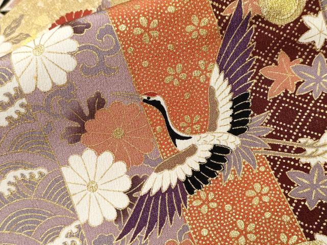平和屋着物■豪華黒留袖　駒刺繍　雪輪飛鶴花唐草文　金彩　正絹　逸品　CABH9128ev