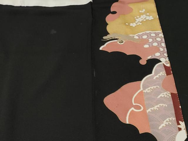 平和屋着物■豪華黒留袖　駒刺繍　雪輪飛鶴花唐草文　金彩　正絹　逸品　CABH9128ev