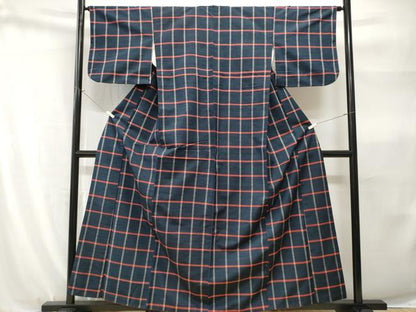 平和屋着物■上質な紬　格子柄　正絹　逸品　CABH9132ev