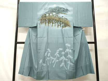 平和屋着物■男性　長襦袢　無双仕立て　富士山　人物風景文　金彩　正絹　逸品　CABH9139ev