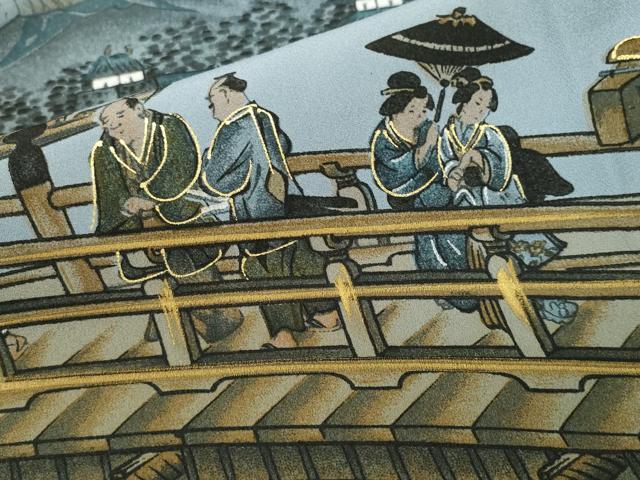 平和屋着物■男性　長襦袢　無双仕立て　富士山　人物風景文　金彩　正絹　逸品　CABH9139ev