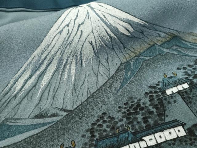 平和屋着物■男性　長襦袢　無双仕立て　富士山　人物風景文　金彩　正絹　逸品　CABH9139ev