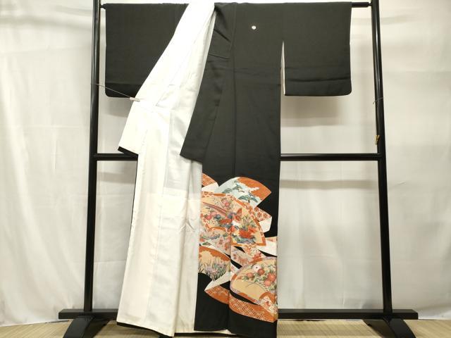 平和屋着物■豪華黒留袖　尾長鳥地紙宝尽し花文　金彩　正絹　逸品　CABH9142ev