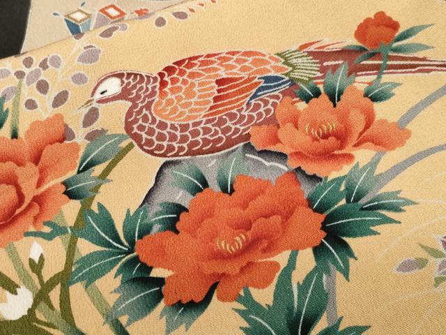 平和屋着物■豪華黒留袖　尾長鳥地紙宝尽し花文　金彩　正絹　逸品　CABH9142ev