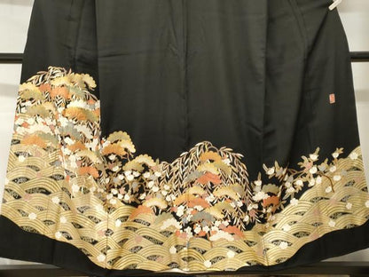 平和屋着物■豪華黒留袖　作家物　駒刺繍　浜松花文　金彩　正絹　逸品　CABH9143ev