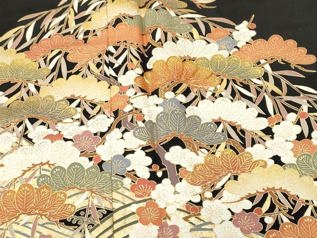 平和屋着物■豪華黒留袖　作家物　駒刺繍　浜松花文　金彩　正絹　逸品　CABH9143ev