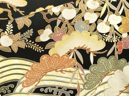 平和屋着物■豪華黒留袖　作家物　駒刺繍　浜松花文　金彩　正絹　逸品　CABH9143ev
