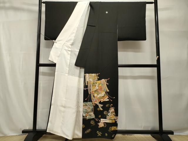 平和屋着物■豪華黒留袖　駒刺繍　誰が袖花飛鶴文　印籠花文　宝尽し　金彩　正絹　逸品　CABH9146ev
