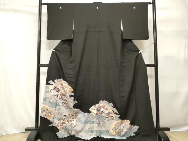 平和屋着物■豪華黒留袖　扇面尾長鳥花文　銀彩　正絹　逸品　CABH9150ev