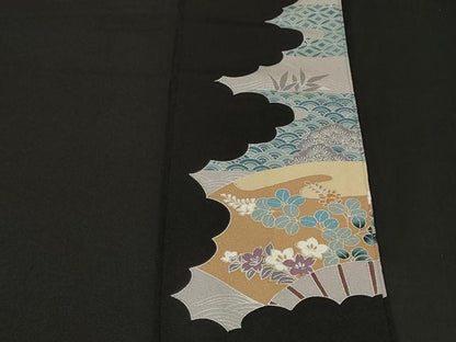 平和屋着物■豪華黒留袖　扇面尾長鳥花文　銀彩　正絹　逸品　CABH9150ev