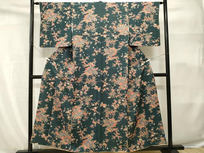 平和屋着物■上質な小紋　型染め　地紙草花文　銀彩　正絹　逸品　CABH9151ev