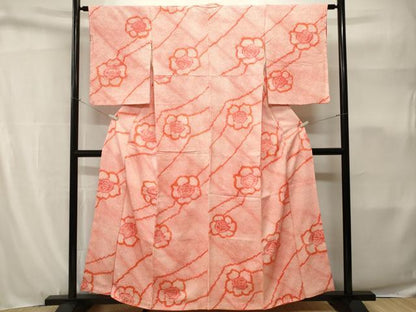平和屋着物■上質な小紋　総絞り　斜線花文　正絹　逸品　CABH9153ev