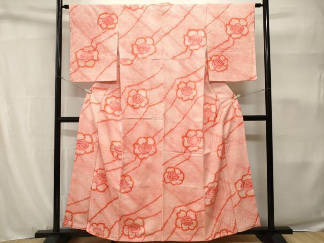 平和屋着物■上質な小紋　総絞り　斜線花文　正絹　逸品　CABH9153ev