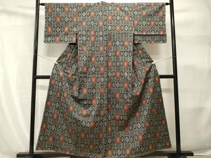 平和屋着物■上質な紬　幾何学花文　正絹　逸品　CABH9159ev